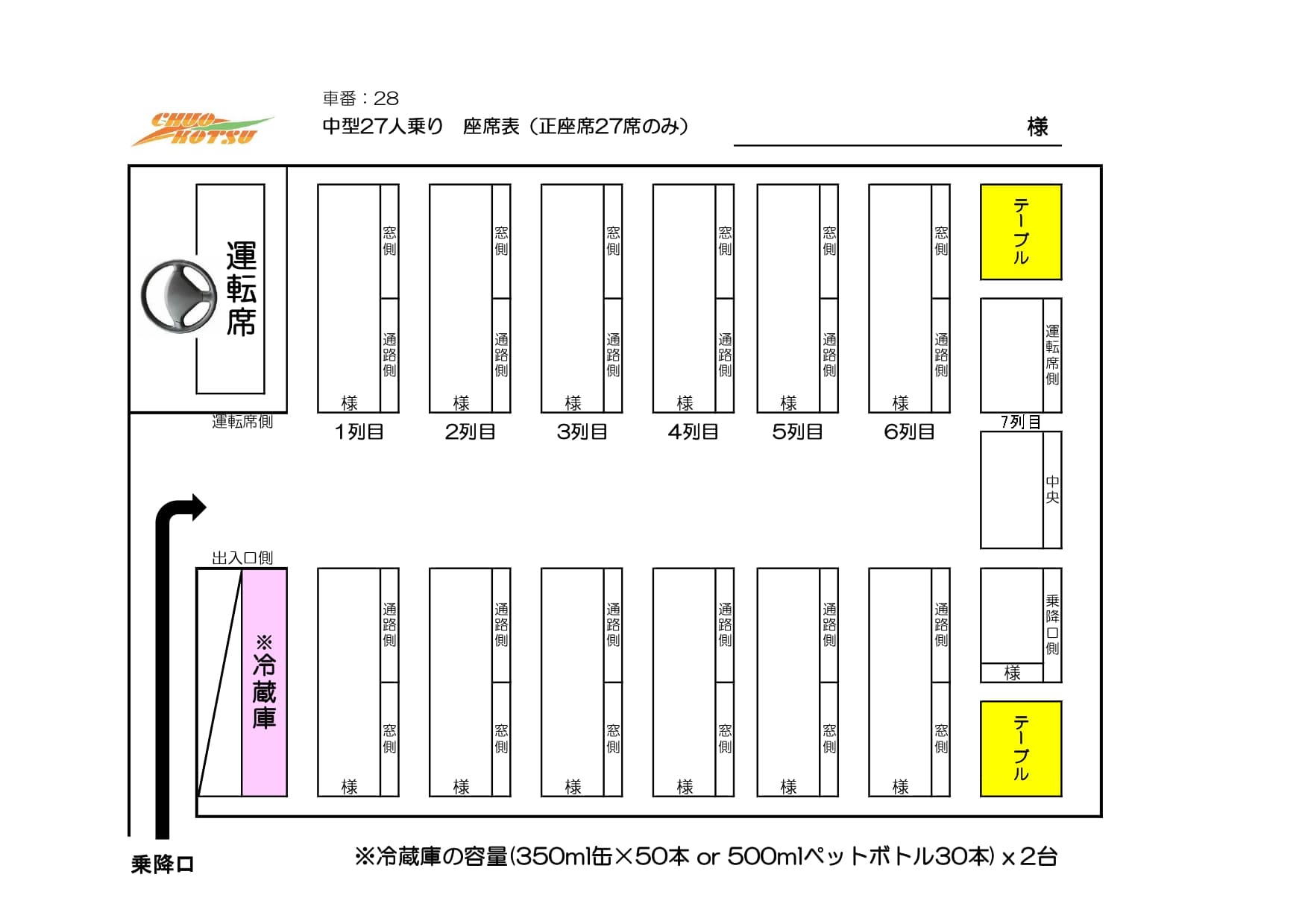中型バス27人乗り座席表